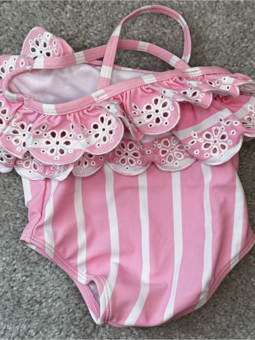 Janie and Jack Pink & White Striped Ruffle One-Piece- 6-12